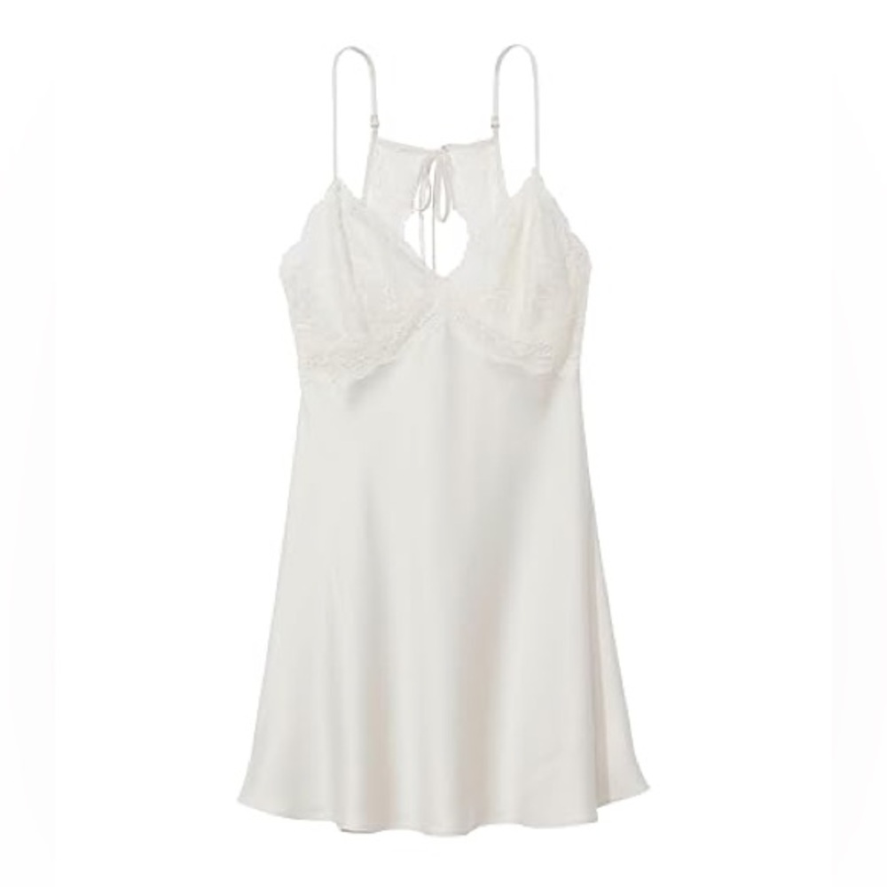 Victoria’s Secret Stretch Satin Lace Cutout Slip in Cream Ivory - Size S - Picture 3 of 8